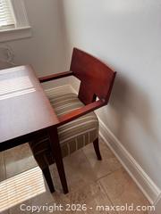 MaxSold Auction: Contemporary Cherry Solid Wood Dining Table with 3 Upholstered Chairs - Yonkers (New York, USA) SELLER MANAGED Downsizing Online Auction - Riverdale Avenue (STORAGE)