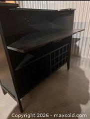 MaxSold Auction: Espresso Wood Bar Cabinet with Built-in Wine Rack & Drawer - Yonkers (New York, USA) SELLER MANAGED Downsizing Online Auction - Riverdale Avenue (STORAGE)
