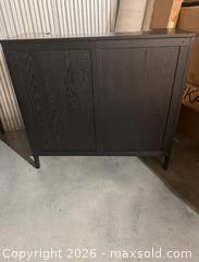 MaxSold Auction: Espresso Wood Bar Cabinet with Built-in Wine Rack & Drawer - Yonkers (New York, USA) SELLER MANAGED Downsizing Online Auction - Riverdale Avenue (STORAGE)