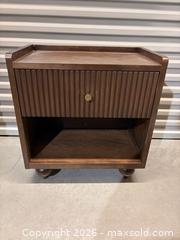 MaxSold Auction: Mid-Century Modern Brown Veneer Nightstand with Drawer - Yonkers (New York, USA) SELLER MANAGED Downsizing Online Auction - Riverdale Avenue (STORAGE)