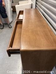 MaxSold Auction: Mid-Century Solid Wood Console Table with Drawers & Shelf - Yonkers (New York, USA) SELLER MANAGED Downsizing Online Auction - Riverdale Avenue (STORAGE)