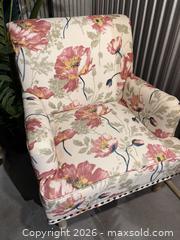 MaxSold Auction: Transitional Floral Accent Armchair with Wood Legs - Yonkers (New York, USA) SELLER MANAGED Downsizing Online Auction - Riverdale Avenue (STORAGE)