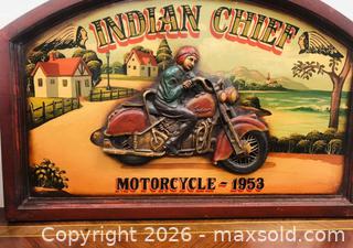 MaxSold Auction: Indian Chief 3D Wall Board Plus Motorcycle With Man On It - Richmond Hill (Ontario, Canada) SELLER MANAGED Downsizing Online Auction - Townwood Drive