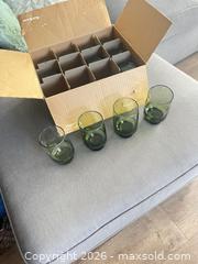 MaxSold Auction: Vintage Set of 12 Green Glass Tumblers (Tinted/Recycled Finish) - Vancouver (British Columbia, Canada) SELLER MANAGED Estate Sale Online Auction - Laurel Street