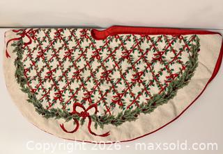 MaxSold Auction: Large Needlepoint Christmas Tree Skirt – Holly & Ribbon Design - West Windsor Township (New Jersey, USA) SELLER MANAGED Estate Sale Online Auction - Wilson Way South