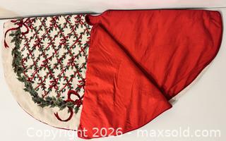 MaxSold Auction: Large Needlepoint Christmas Tree Skirt – Holly & Ribbon Design - West Windsor Township (New Jersey, USA) SELLER MANAGED Estate Sale Online Auction - Wilson Way South