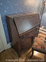 MaxSold Auction: Antique Solid Wood Secretary Desk with Chair, Dark Brown - Toronto (Ontario, Canada) PARTNER MANAGED Estate Sale Online Auction -  Saint Andrews Gardens