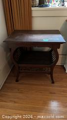MaxSold Auction: Antique/Vintage Dark Brown Wood End Table with Magazine Rack - Toronto (Ontario, Canada) PARTNER MANAGED Estate Sale Online Auction -  Saint Andrews Gardens