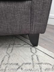 MaxSold Auction: Dark Gray Contemporary Fabric Armchair with Dark Wood Legs - View Royal (British Columbia, Canada) PARTNER MANAGED Moving Online Auction - Eltham Road