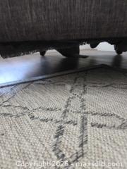 MaxSold Auction: Dark Gray Contemporary Fabric Armchair with Dark Wood Legs - View Royal (British Columbia, Canada) PARTNER MANAGED Moving Online Auction - Eltham Road