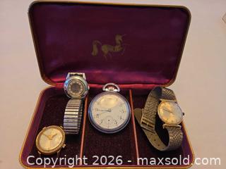 MaxSold Auction: Lot of 4 Vintage Wrist & Pocket Watches with Case - View Royal (British Columbia, Canada) PARTNER MANAGED Moving Online Auction - Eltham Road