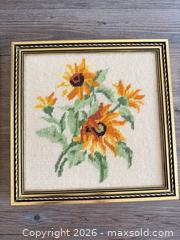 MaxSold Auction: Mixed Lot: Framed Floral Cross-Stitch and Round Wood Frames - View Royal (British Columbia, Canada) PARTNER MANAGED Moving Online Auction - Eltham Road