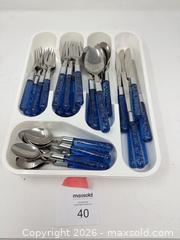 MaxSold Auction: IKEA 40-Piece Stainless Steel Flatware Set with Blue Acrylic Handles - Stratford (Ontario, Canada) PARTNER MANAGED Estate Sale Online Auction - Cawston Street (CONDO)