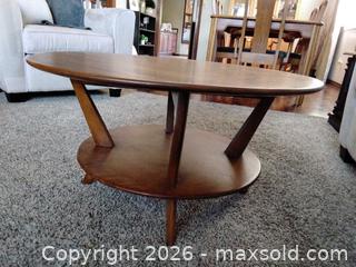 MaxSold Auction: 1950s Mid-Century Modern Round Solid Wood Coffee Table - Leamington (Ontario, Canada) SELLER MANAGED Moving Online Auction - Alderton Street