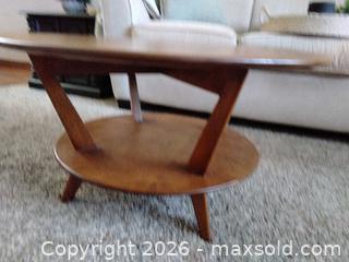 MaxSold Auction: 1950s Mid-Century Modern Round Solid Wood Coffee Table - Leamington (Ontario, Canada) SELLER MANAGED Moving Online Auction - Alderton Street