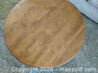 MaxSold Auction: 1950s Mid-Century Modern Round Solid Wood Coffee Table - Leamington (Ontario, Canada) SELLER MANAGED Moving Online Auction - Alderton Street