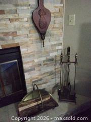 MaxSold Auction: Antique-brass Fireplace Tool Set with Log Holder & Pineapple Bellows - Leamington (Ontario, Canada) SELLER MANAGED Moving Online Auction - Alderton Street