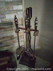 MaxSold Auction: Antique-brass Fireplace Tool Set with Log Holder & Pineapple Bellows - Leamington (Ontario, Canada) SELLER MANAGED Moving Online Auction - Alderton Street