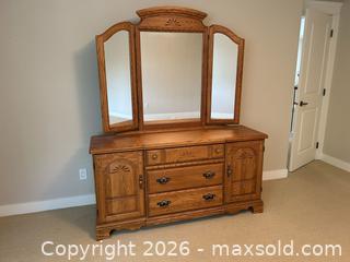 MaxSold Auction: Palliser Oak Dresser with Triple Mirror - Saanich (British Columbia, Canada) PARTNER MANAGED Estate Sale Online Auction - Heatherdale Lane