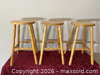 MaxSold Auction: Set of 3 Round Wood Stools and 2 Upholstered Side Chairs - Saanich (British Columbia, Canada) PARTNER MANAGED Estate Sale Online Auction - Heatherdale Lane