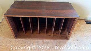 MaxSold Auction: Wood-veneered Record Crate with 7 Vertical Slots, 32" W x 15" D x 12" H - Beckwith (Ontario, Canada) SELLER MANAGED Downsizing Online Auction -  6th Line Beckwith
