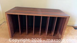 MaxSold Auction: Wood-veneered Record Crate with 7 Vertical Slots, 32" W x 15" D x 12" H - Beckwith (Ontario, Canada) SELLER MANAGED Downsizing Online Auction -  6th Line Beckwith