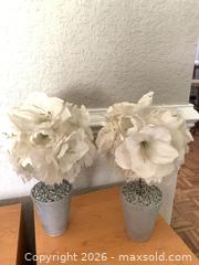 MaxSold Auction: 3 White/Cream Artificial Silk Flower Arrangements in Concrete Pots - Jacksonville (Florida, USA) SELLER MANAGED Downsizing Online Auction - Spanish Marsh Court