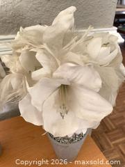 MaxSold Auction: 3 White/Cream Artificial Silk Flower Arrangements in Concrete Pots - Jacksonville (Florida, USA) SELLER MANAGED Downsizing Online Auction - Spanish Marsh Court