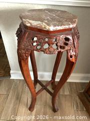 MaxSold Auction: Japanese-Style Octagonal Marble Top Plant Stand with Wooden Base - Jacksonville (Florida, USA) SELLER MANAGED Downsizing Online Auction - Spanish Marsh Court