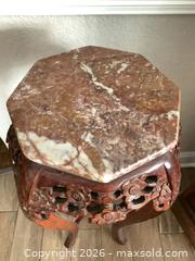 MaxSold Auction: Japanese-Style Octagonal Marble Top Plant Stand with Wooden Base - Jacksonville (Florida, USA) SELLER MANAGED Downsizing Online Auction - Spanish Marsh Court