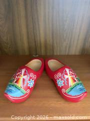 MaxSold Auction: Pair of Red Multi-Color Wooden Dutch Souvenir Clogs, 25 cm - Jacksonville (Florida, USA) SELLER MANAGED Downsizing Online Auction - Spanish Marsh Court
