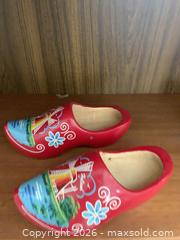 MaxSold Auction: Pair of Red Multi-Color Wooden Dutch Souvenir Clogs, 25 cm - Jacksonville (Florida, USA) SELLER MANAGED Downsizing Online Auction - Spanish Marsh Court