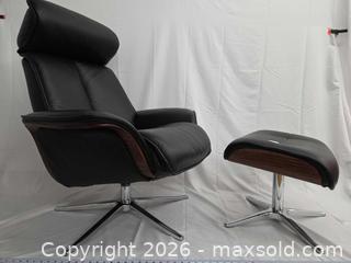MaxSold Auction: Black Genuine Leather Mid-Century (Eames style) Lounge Chair with Ottoman - Toronto (Ontario, Canada) PARTNER MANAGED Downsizing Online Auction - Dupont Street (STORAGE)