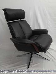MaxSold Auction: Black Genuine Leather Mid-Century (Eames style) Lounge Chair with Ottoman - Toronto (Ontario, Canada) PARTNER MANAGED Downsizing Online Auction - Dupont Street (STORAGE)