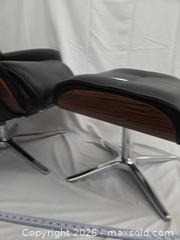 MaxSold Auction: Black Genuine Leather Mid-Century (Eames style) Lounge Chair with Ottoman - Toronto (Ontario, Canada) PARTNER MANAGED Downsizing Online Auction - Dupont Street (STORAGE)