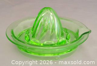 MaxSold Auction: Green Uranium Vaseline Depression Glass Citrus Juicer - Saanich (British Columbia, Canada) SELLER MANAGED Downsizing Online Auction - Carey Rd.