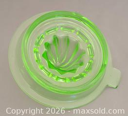 MaxSold Auction: Green Uranium Vaseline Depression Glass Citrus Juicer - Saanich (British Columbia, Canada) SELLER MANAGED Downsizing Online Auction - Carey Rd.