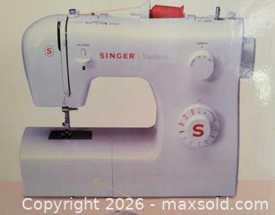 MaxSold Auction: Singer Tradition 2250 Sewing Machine, White with Red Accents - Saanich (British Columbia, Canada) SELLER MANAGED Downsizing Online Auction - Carey Rd.