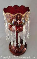 MaxSold Auction: Victorian Crystal Hand-Painted Ruby Cranberry Glass Lustre - Saanich (British Columbia, Canada) SELLER MANAGED Downsizing Online Auction - Carey Rd.