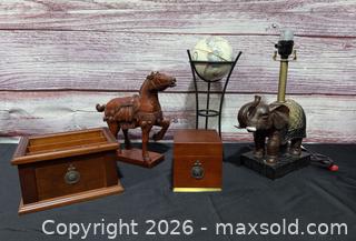 MaxSold Auction: Bombay Company Wooden Desk Organizer, Horse Figurine & Elephant Lamp - Hatboro (Pennsylvania, USA) PARTNER MANAGED Estate Sale Online Auction - Jacksonville Road