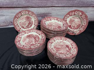 MaxSold Auction: Enoch Wedgwood Lochs of Scotland Red/Pink Transferware Rimmed Soup Bowls & Plates - Hatboro (Pennsylvania, USA) PARTNER MANAGED Estate Sale Online Auction - Jacksonville Road