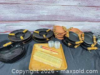 MaxSold Auction: Mixed Sushi & Tapas Serving Set with Bamboo Tray and Glasses - Hatboro (Pennsylvania, USA) PARTNER MANAGED Estate Sale Online Auction - Jacksonville Road
