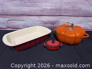 MaxSold Auction: Staub Orange Pumpkin Cocotte, Ceramic Loaf Pan & Mini Cocotte - Hatboro (Pennsylvania, USA) PARTNER MANAGED Estate Sale Online Auction - Jacksonville Road