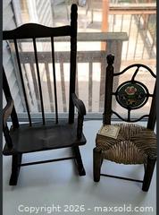 MaxSold Auction: Vintage Miniature Wooden Rocking Chair and Vintage Folk Art doll chair. 1 project, 1 new - Irondequoit (New York, USA) SELLER MANAGED Downsizing Online Auction - Minocqua Drive