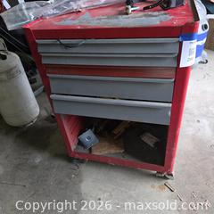 MaxSold Auction: Red & Gray Steel Rolling Tool Cabinet, 4 Drawers, Open Shelf - Stevensville (Maryland, USA) PARTNER MANAGED Downsizing Online Auction - Old Love Point Road