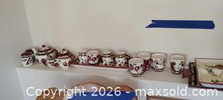 MaxSold Auction: Ceramic Dinnerware & Tea Set with Berries and Plaid Trim - never used/like new - Bailey (Colorado, USA) SELLER MANAGED Estate Sale Online Auction - Badger Lane
