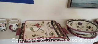 MaxSold Auction: Ceramic Dinnerware & Tea Set with Berries and Plaid Trim - never used/like new - Bailey (Colorado, USA) SELLER MANAGED Estate Sale Online Auction - Badger Lane