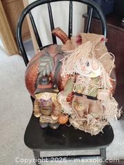 MaxSold Auction: Fall Halloween Decor Set: Metal Pumpkin, Burlap Scarecrow, Resin Figurine - Bailey (Colorado, USA) SELLER MANAGED Estate Sale Online Auction - Badger Lane