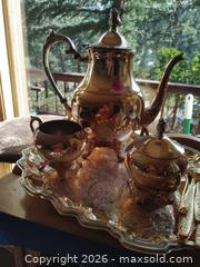 MaxSold Auction: Victorian-Style Silverplated Tea/Coffee Service with Tray - Bailey (Colorado, USA) SELLER MANAGED Estate Sale Online Auction - Badger Lane