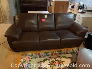 MaxSold Auction: Brown Leather 3-Seater Sofa, Solid Dark Wood Coffee Table & Rug - Thames Centre (Ontario, Canada) PARTNER MANAGED Estate Sale Online Auction - Wheeler Avenue